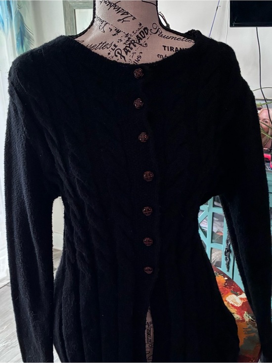 SHEIN Sweaters - SHEIN Black Cable-Knit Button-Front Cardigan